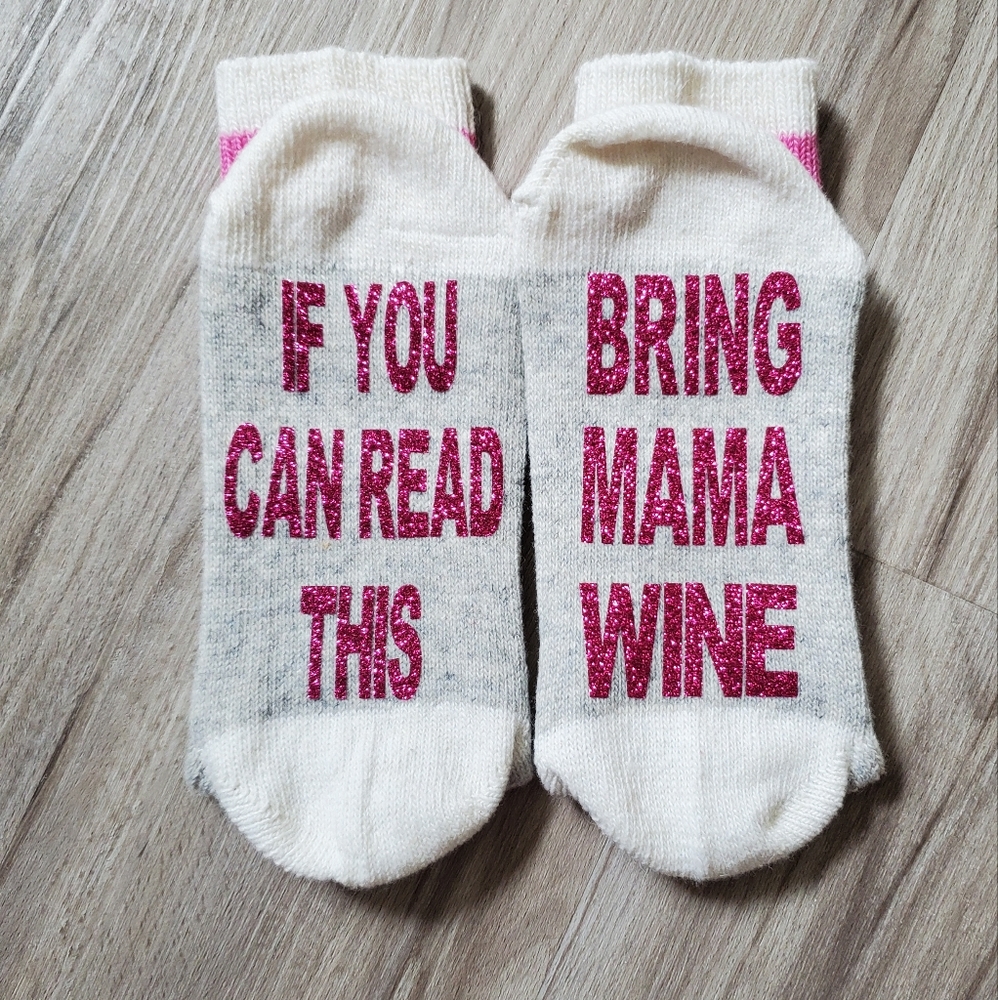 Glitter socks - bring mama wine
